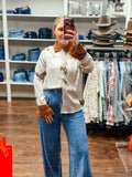 Blue B Stretch Satin Western Print Blouse