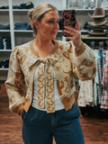 Blue B Western Motif Tie Front Cardigan