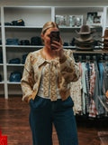 Blue B Western Motif Tie Front Cardigan