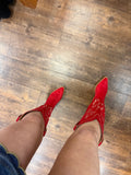 The Enora Red High Calf Boot