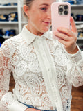 Endless Blu Boho Lace Long Sleeved Button Down