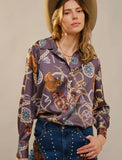 Blue B Western Motif Printed Button Down Shirt
