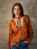 Blue B Western Print Lace Ruffle Blouse