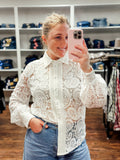 Endless Blu Boho Lace Long Sleeved Button Down