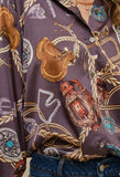 Blue B Western Motif Printed Button Down Shirt