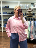 Blue B Satin Horse Motif 3/4 Sleeve Button Blouse