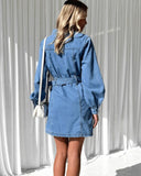 Womens Button Front Denim Mini Dress