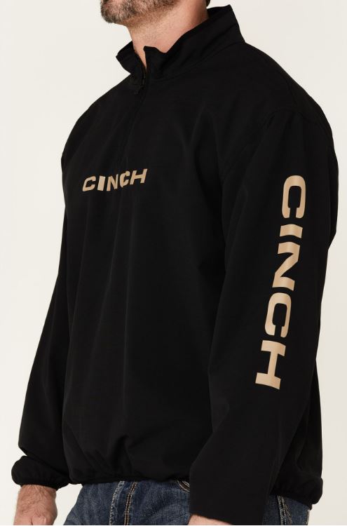 Cinch Black Logo Sleeve 1/4 Zip Front Windbreaker Pullover