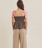 Romantic Floral Top with Bow Tie Straps