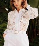 Endless Blu Boho Lace Long Sleeved Button Down