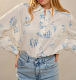Blue B Western Print Blouse