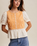 Embroided Apricot Peplum Top