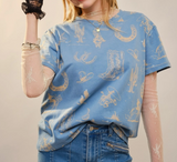 Round Neck Western Graphic Tee - Blue