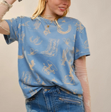 Round Neck Western Graphic Tee - Blue