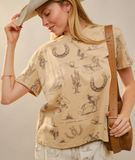 Round Neck Western Graphic Tee - Sand