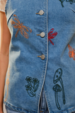 Embroided Whimsy Denim Blue Vest
