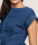 Pleated Washed Denim Top