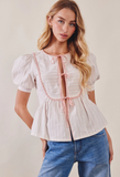 Jacquard Tie-Front Peplum Ivory Blouse
