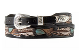 Twister Hatband Hand Tooled Painted Feathers