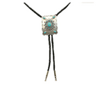 Double S Western Rectangle & Turquoise Slide Bolo Tie
