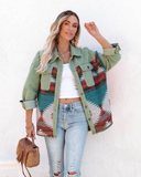 Aztec Button Down Denim Jacket - Sage