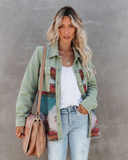 Aztec Button Down Denim Jacket - Sage
