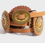 Intricate Western Concho Vegan Leather Belt - Brown