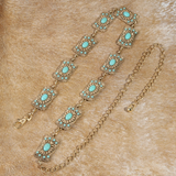 Turquoise Stone Detail Western Concho Chain Belt