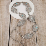 Turquoise Stud Bull Head Concho Chain Belt