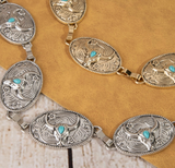 Turquoise Stud Bull Head Concho Chain Belt