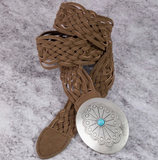 Western Braided Concho Buckle Vegan Leather Belt