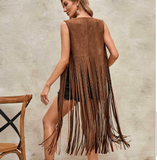 Studded Detail Fringe Vest