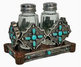 Turquoise Dot Stones S&P Shaker Holder Set
