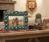 Western Ornate Scroll Turquoise Beads 6” X 4” Picture Frame