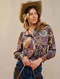 Blue B Western Motif Printed Button Down Shirt