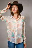 Blue B Western Print Chiffon Shirt