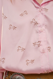 Blue B Satin Horse Motif 3/4 Sleeve Button Blouse
