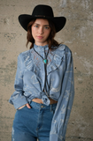 Blue B Western Print Lace Ruffle Blouse
