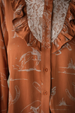 Blue B Western Print Lace Ruffle Blouse