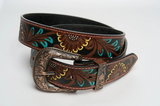 Leather Impressions Turqouise Floral Belt