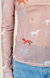 Blue B Horse Print Mesh Long Sleeve Top