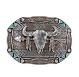 Nocona Mens Rectangle Arrow Skull Feather Buckle