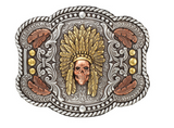 Nocona Mens Rectangle Rope Edge Feather Skull Chief