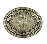 Nocona Oval Rope Edge Scroll Buckle with Vntage Saddle Bronc Motif