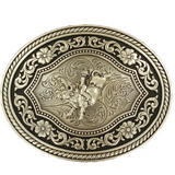 Nocona  Oval Buckle Rope Edge Scroll Bull Rider Motif