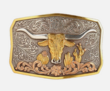 Nocona Rectangle LongHorn Cactus Antique Silver and Antique Gold
