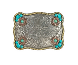 Nocona Ladies Rectangle Buckle Flower Accent Turquoise Stones