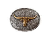 Nocona Mens Buckle Oval Matte Gold Longhorn