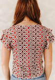 Boots Checkered Ruffle Sleeve Top