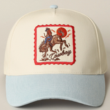 Detailed Cowboy Horse Embroidery Patch Light Denim Cap